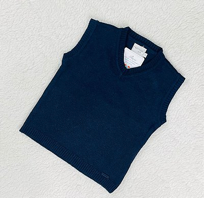 Colete Infantil de Tricô Gola V Azul da Noruega