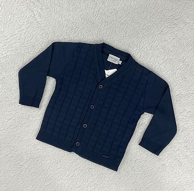 Blusa Infantil de Tricô para Meninos Aberta Azul Marinho
