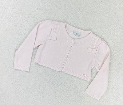 Bolero Infantil de Tricô para Meninas Aberta Rosa Bebê