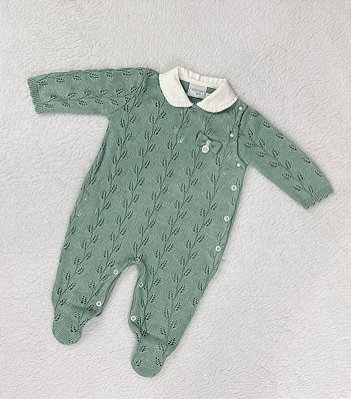 Macacão de Bebê Recém Nascida Tricô Verde Malharia Noruega