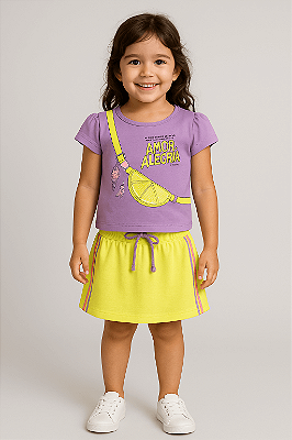 Conjunto Infantil Feminino de Algodão Shorts Saia