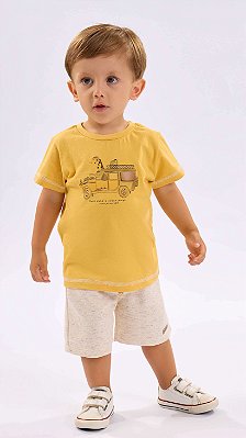 Conjunto Infantil Masculino Bermuda Malha com Linho