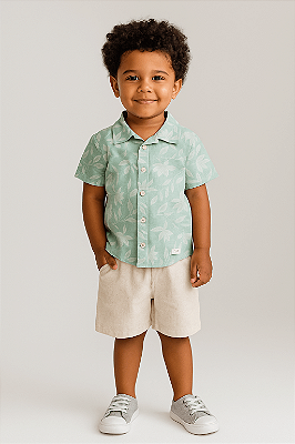 Conjunto Infantil Masculino com Camisa Floral Arrumado