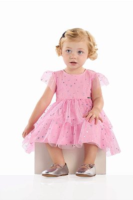 Vestido Infantil da Quimby Rosa Brilho Bailarina