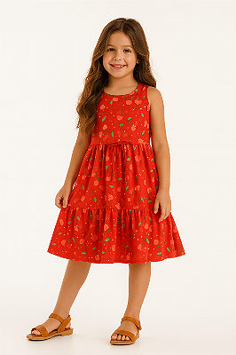 Vestido Infantil da Bee Loop Malha Vermelho Cereja