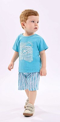 Conjunto de Bebê e Infantil Masculino com Bermuda Azul