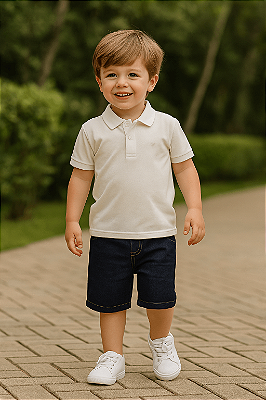 Camiseta Infantil Gola Polo em Malha Branca e Verde