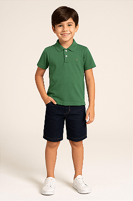 Camiseta Infantil Gola Polo em Malha Branca e Verde