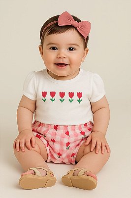 Conjunto de Bebê da Quimby Shorts Tulipinhas