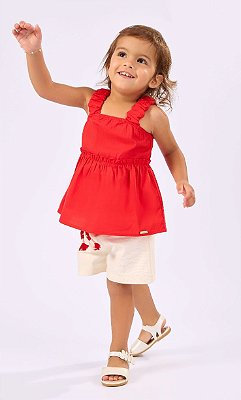 Conjunto Infantil Feminino Bata com Alças Vermelha