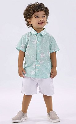 Conjunto Infantil Bermuda Sarja e Camisa Floral