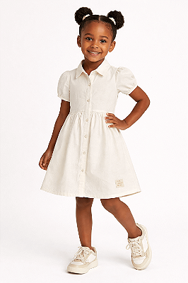 Vestido Infantil Feminino Linho Dila Manga Curta