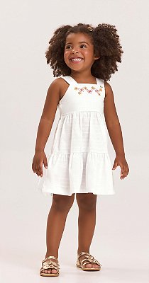 Vestido Infantil Rodado Branco e Amarelo