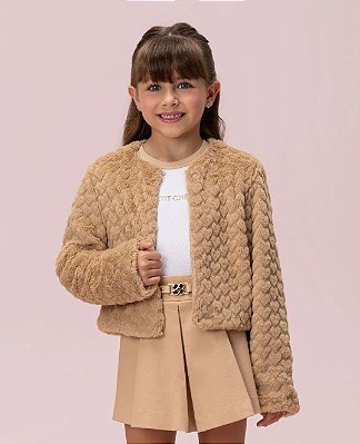 Casaco Pele Infantil Petit Cherie Bege Coração