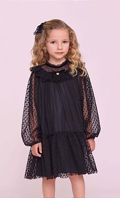 Vestido Festa Infantil Bambolina Preto Manga Longa