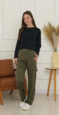 Conjunto Juvenil Feminino Calça Cargo Xadrez