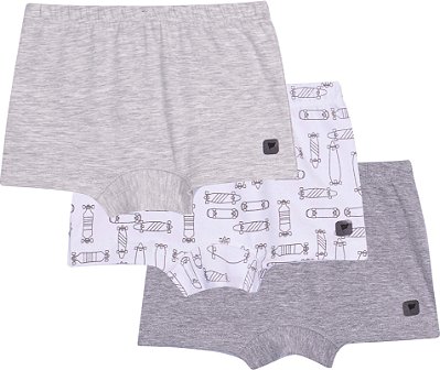 Cueca Infantil Boxer Kit 3 Algodão Skate