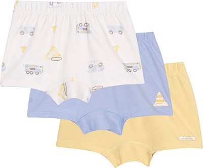 Cueca Infantil Boxer Kit com 3 Algodão Caminhão
