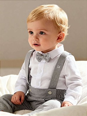 Conjunto Bebê Menino Batismo com Suspensório