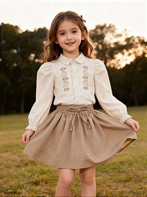 Conjunto Infantil Saia e Camisa Bordada