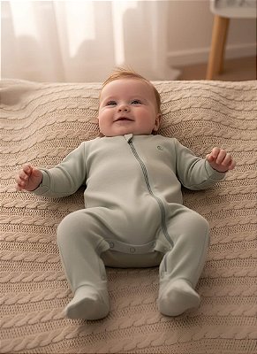 Macacão Bebê Neutro Com Zíper e Pé