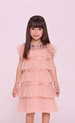 Vestido Infantil Feminino Bambolina Tule Rose