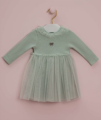 Vestido Bebê Petit Cherie Verde Manga Longa