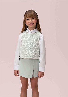 Conjunto Infantil Petit Cherie Short-Saia Verde Água
