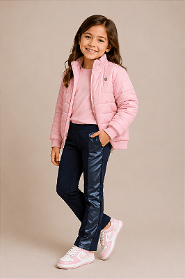 Jaqueta Infantil Rosa e Bege Puffer Impermeável