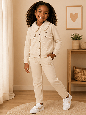 Conjunto Infantil Feminino Jaqueta e Calça Cru