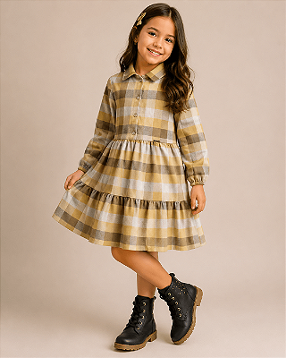 Vestido Infantil Xadrez Rodado Moderno