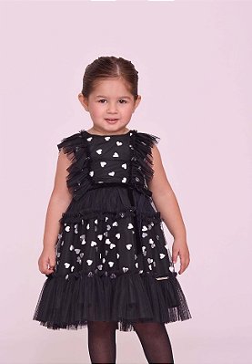 Vestido de Festa Infantil Preto com Corações