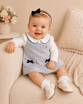 Vestido Bebê Tweed Malha Azul Marinho