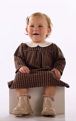 Vestido Bebê Marrom Jacquard Manga Longa