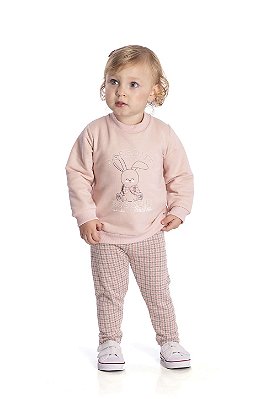 Conjunto Infantil Feminino Moletom Rose e Legging