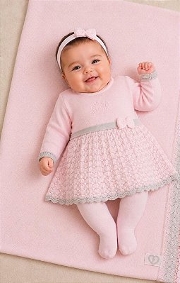 Kit Maternidade Fofinho Vestido Tricô Rosa