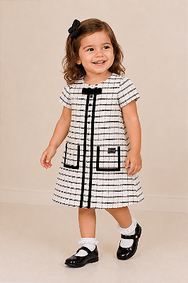 Vestido de Festa Bebê Tweed Preto e Branco