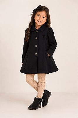 Casaco Infantil Feminino Preto em Lã