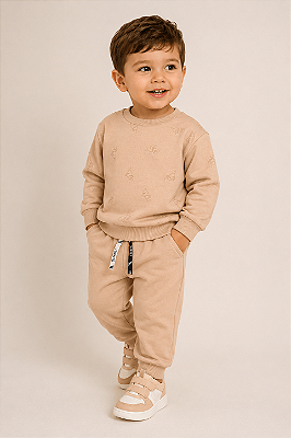 Conjunto Bebê Moletom Fechado Quimby Bege