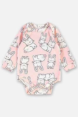 Body Bebê Menina Manga Longa Coelha Rosa