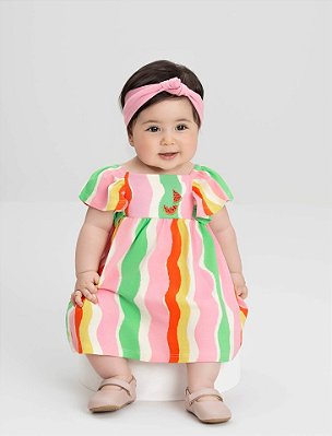 Vestido de Bebê Colorido Malha Três E Já