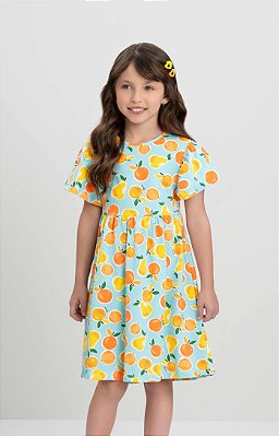 Vestido Infantil Feminino Algodão Estampa Frutas