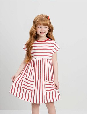 Vestido Infantil Algodão Listrado Vermelho
