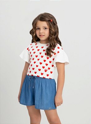 Conjunto Infantil Feminino Com Shorts Jeans