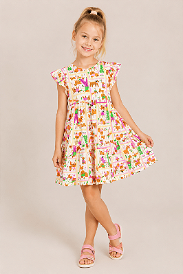 Vestido Infantil Malha Algodão Estampa Dogs