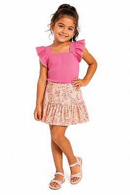Conjunto Infantil Feminino Saia e Shorts Dila