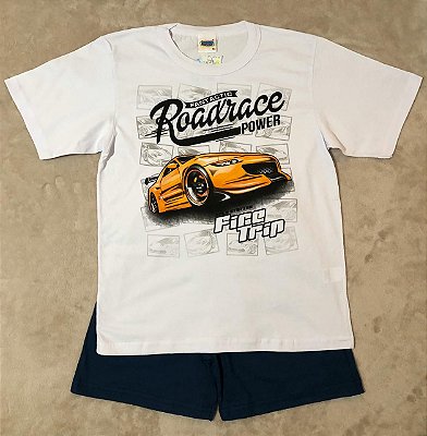 Pijama Infantil de Menino com Camiseta de Carrinhos da Duzizo