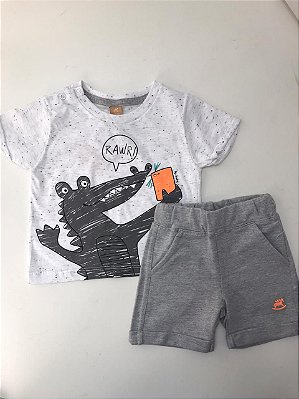 Conjunto de Bebê de Dinossauro com Bermuda de Moletom da Up Baby