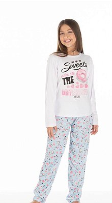 Pijama de Frio Infantil com Blusa de Manga Longa Rosquinhas Duzizo Tam 14