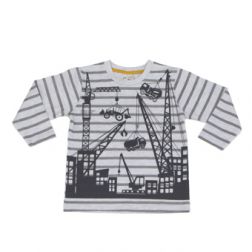 Camiseta Infantil de Manga Longa Listrada estampa de Construção da Have Fun